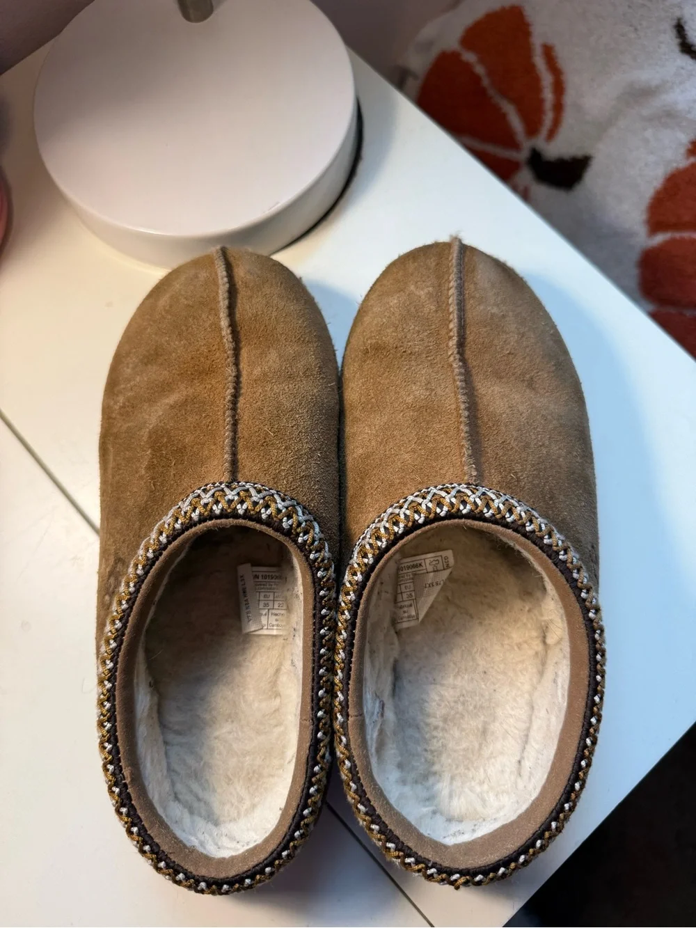 UGG Tasman Kids Chestnut Brown Suede Shearling Slip-On Shoes